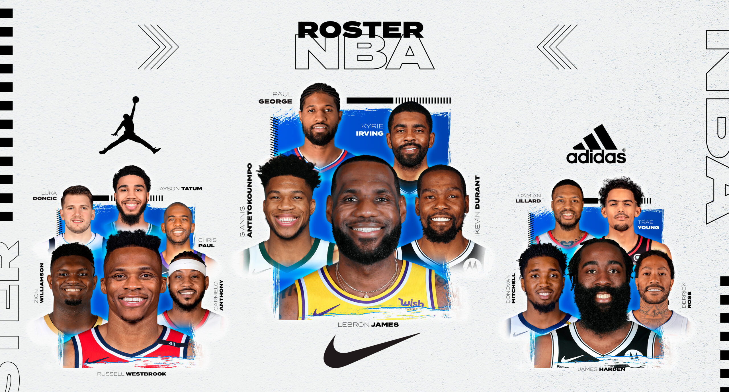 Infographie NBA les rosters par équipementiers basketpack.