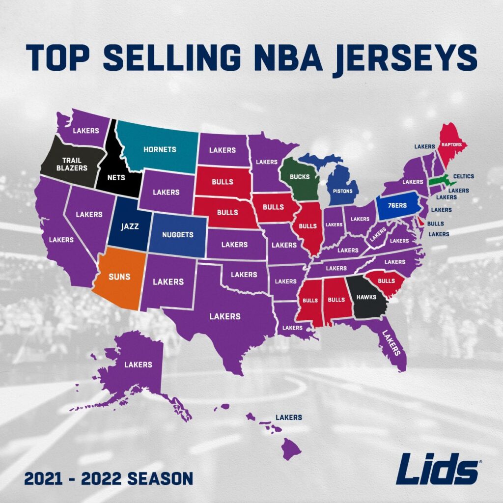 Vente de maillots NBA aux USA en 2021-2022 : le bilan par états