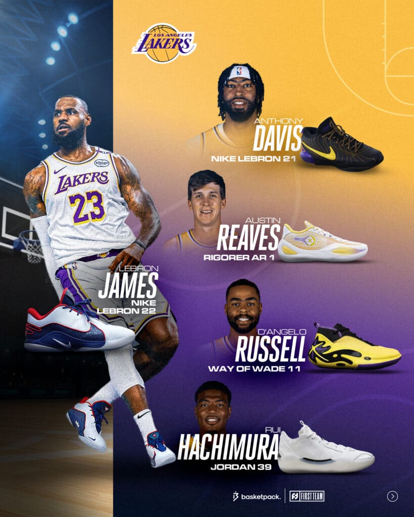 maillots paire chaussures kicks los angeles lakers nba 2024 2025