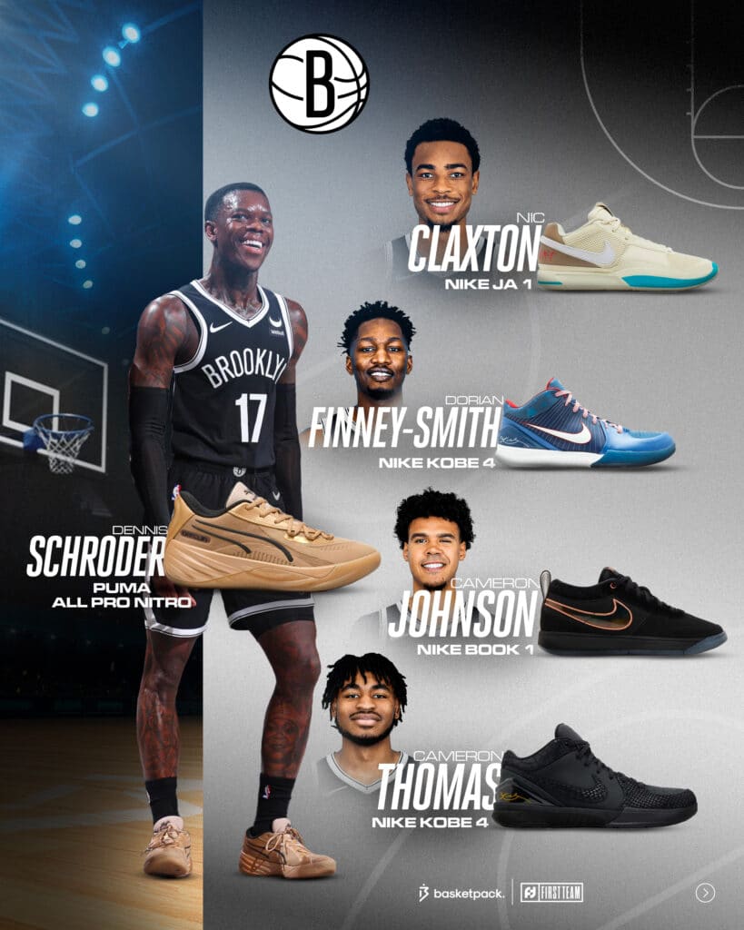 paire chaussures kicks brooklyn nets nba 2024 2025